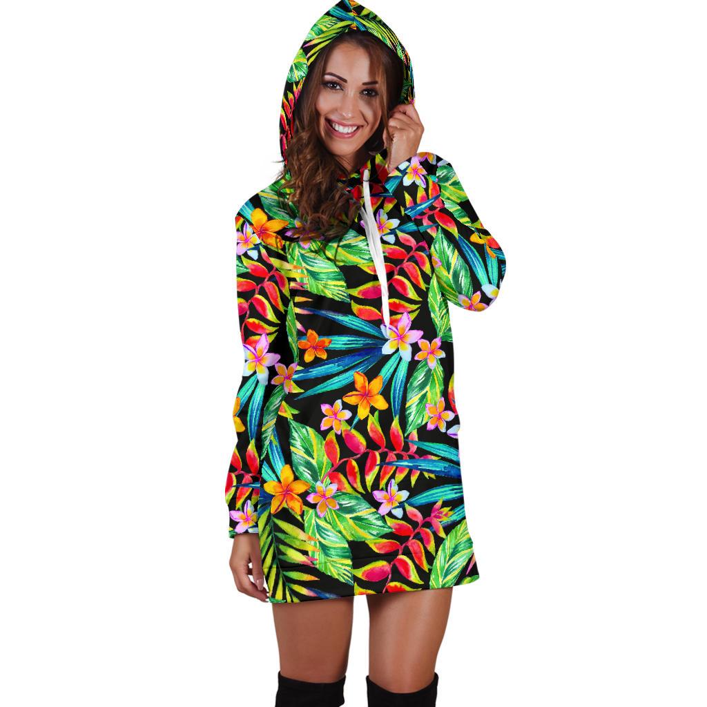 Heliconia Pattern Print Design HL09 Women Hoodie Dress