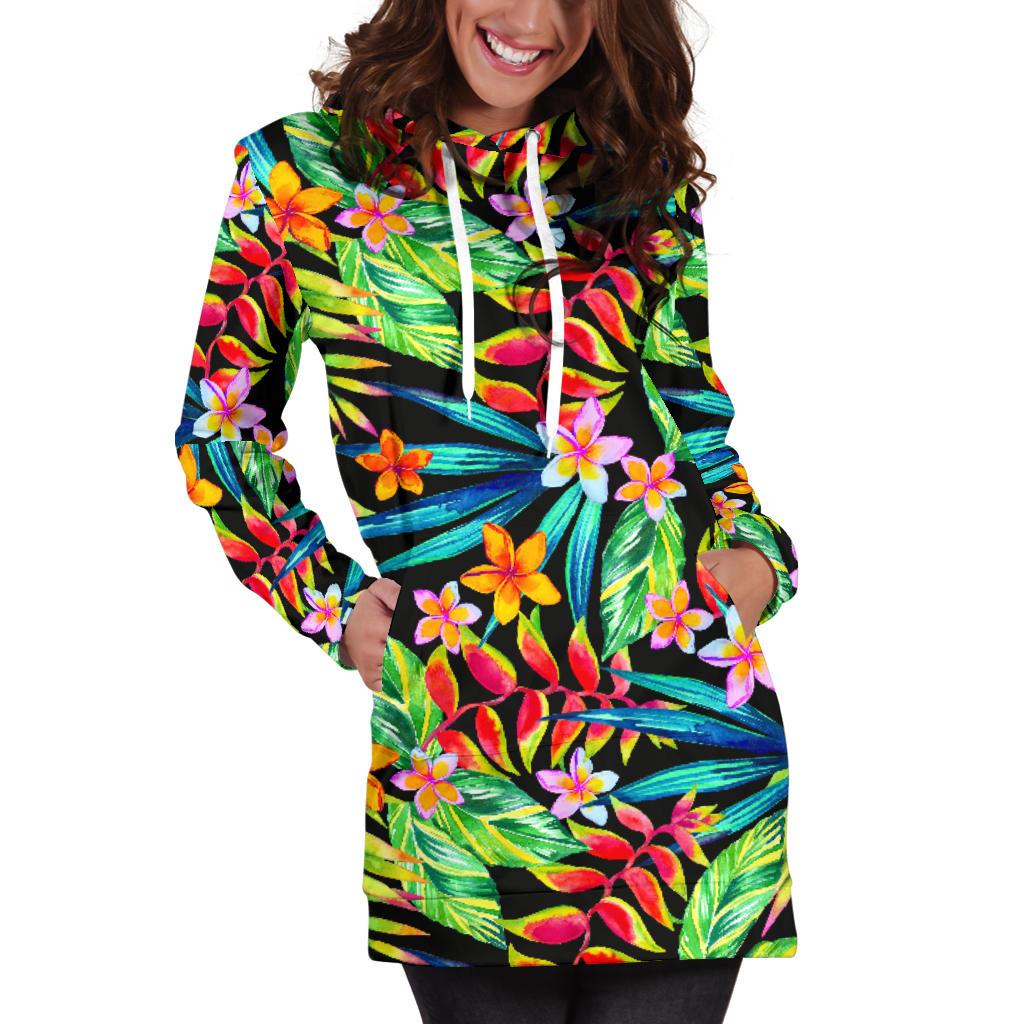 Heliconia Pattern Print Design HL09 Women Hoodie Dress