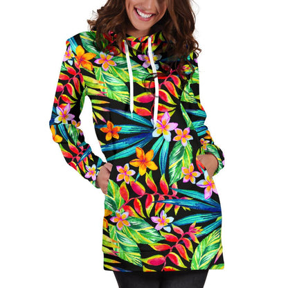 Heliconia Pattern Print Design HL09 Women Hoodie Dress