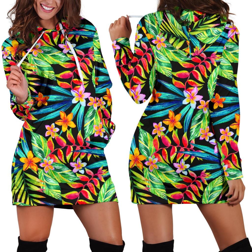 Heliconia Pattern Print Design HL09 Women Hoodie Dress
