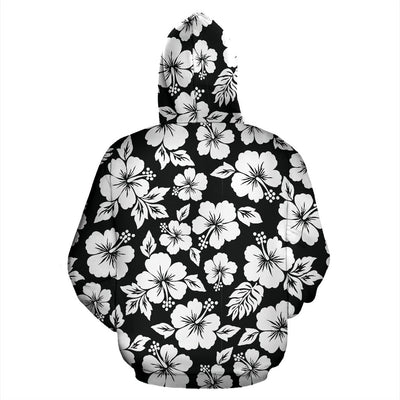 Hibiscus Black Hawaiian Flower Style All Over Zip Up Hoodie