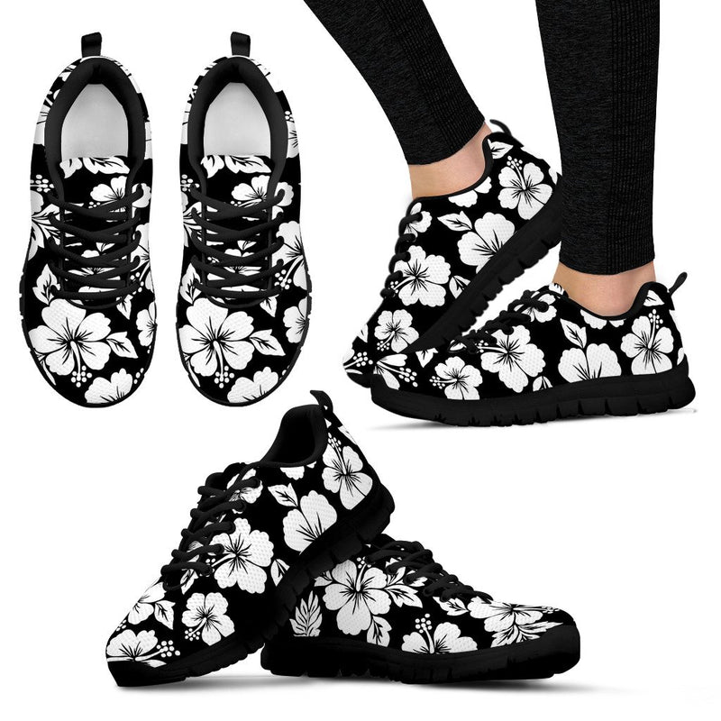 Hibiscus Black Hawaiian Flower Style Women Sneakers Shoes