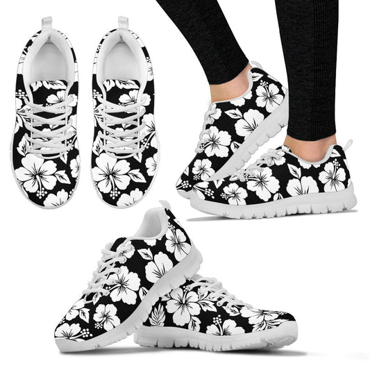 Hibiscus Black Hawaiian Flower Style Women Sneakers Shoes