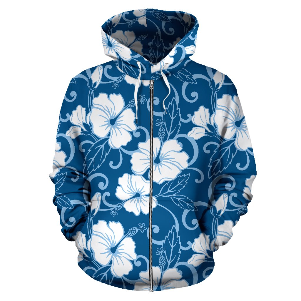 Hibiscus Blue Flower Hawaiian Print All Over Zip Up Hoodie
