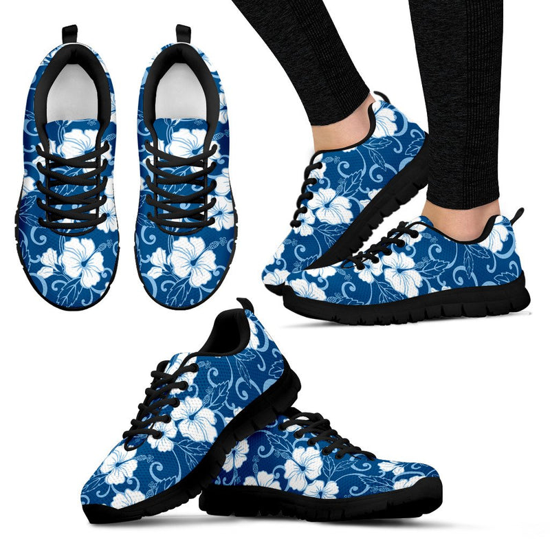 Hibiscus Blue Flower Hawaiian Print Women Sneakers Shoes