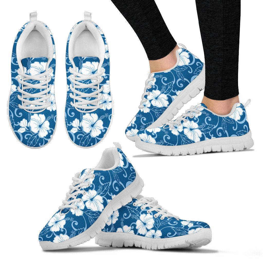 Hibiscus Blue Flower Hawaiian Print Women Sneakers Shoes