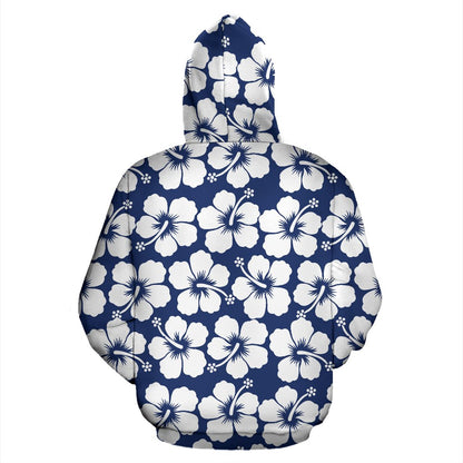 Hibiscus Blue Hawaiian Flower Pattern All Over Zip Up Hoodie