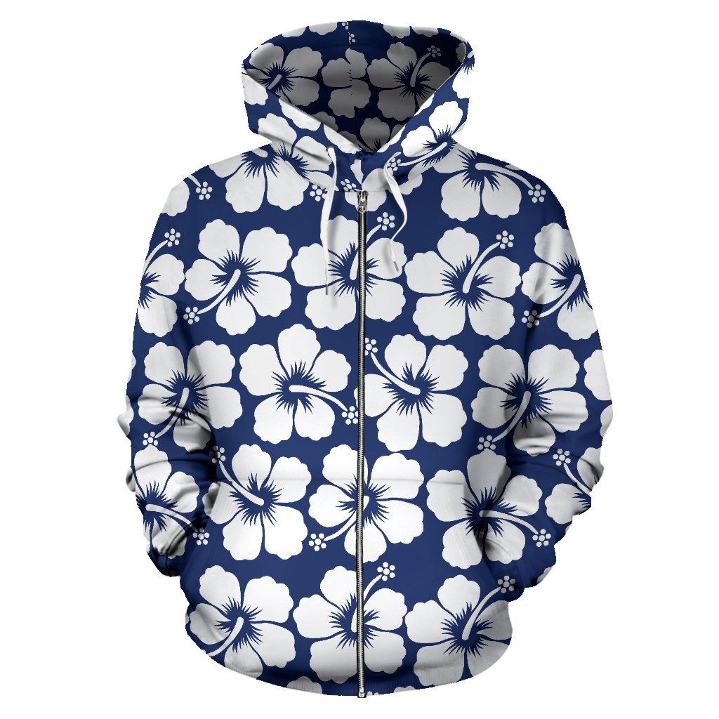 Hibiscus Blue Hawaiian Flower Pattern All Over Zip Up Hoodie