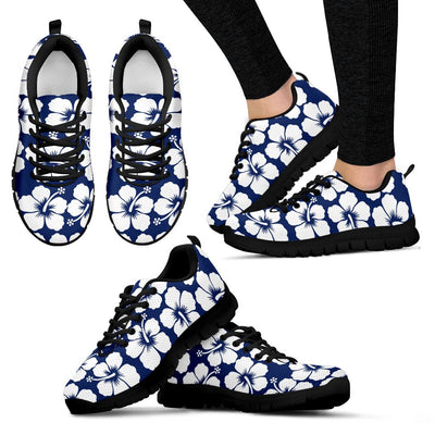 Hibiscus Blue Hawaiian Flower Pattern Women Sneakers Shoes