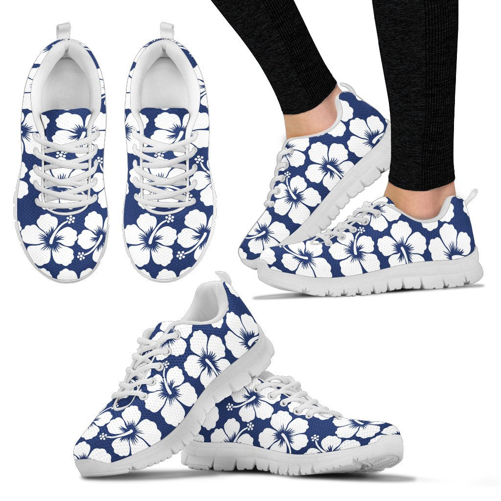 Hibiscus Blue Hawaiian Flower Pattern Women Sneakers Shoes