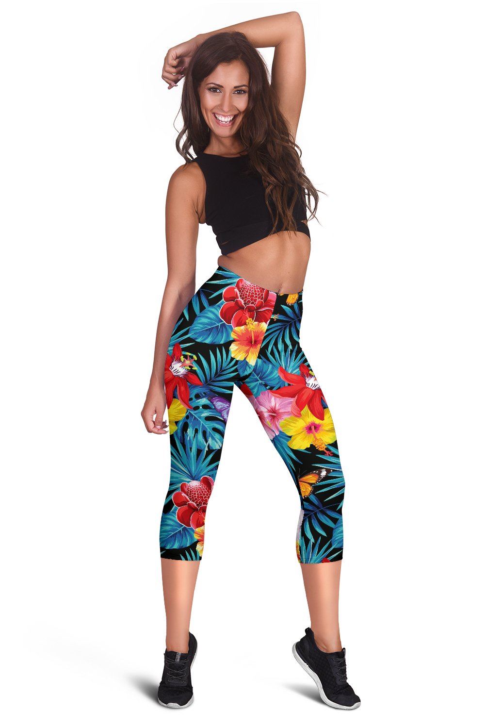 Hibiscus Butterfly Hawaiian Flower Women Capris