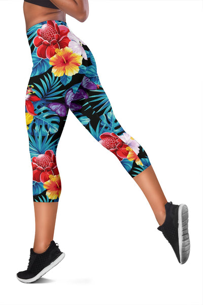 Hibiscus Butterfly Hawaiian Flower Women Capris