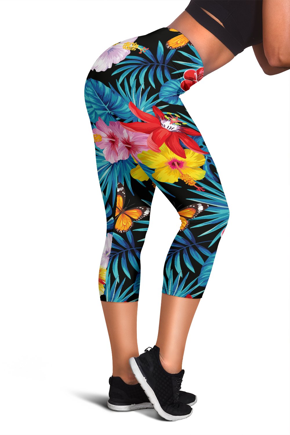 Hibiscus Butterfly Hawaiian Flower Women Capris