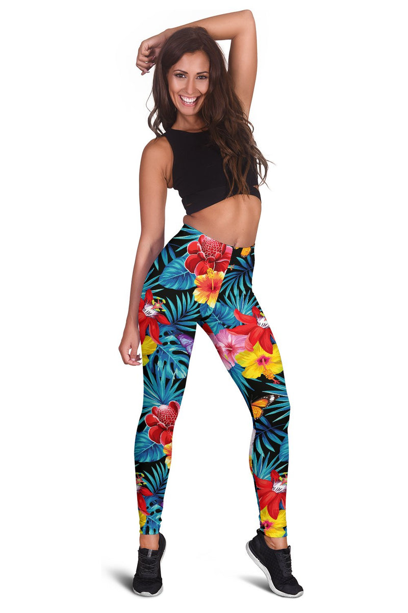 Hibiscus Butterfly Hawaiian Flower Women Leggings