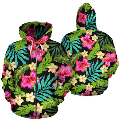 Hibiscus Colorful Hawaiian Flower All Over Zip Up Hoodie
