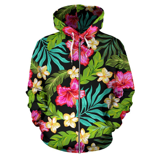 Hibiscus Colorful Hawaiian Flower All Over Zip Up Hoodie