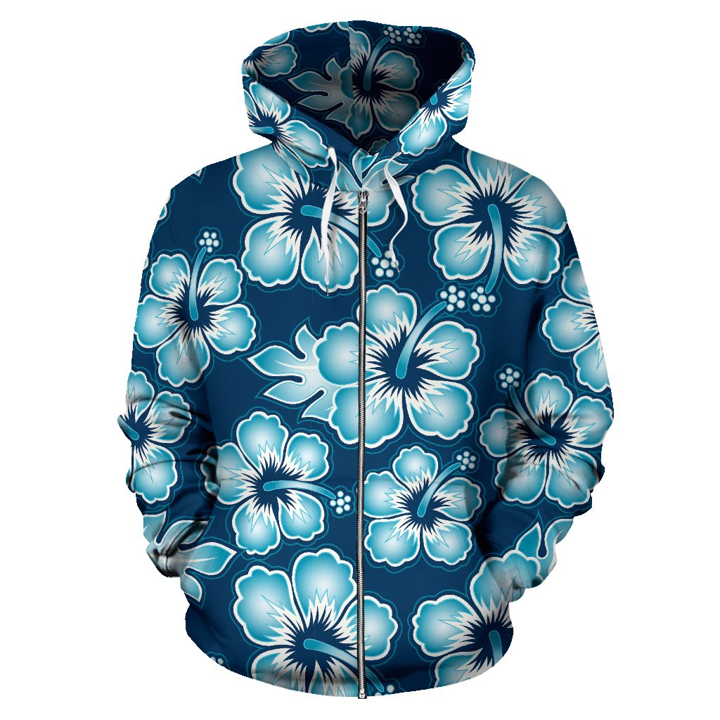 Hibiscus Flower Hawaiian Themed All Over Zip Up Hoodie