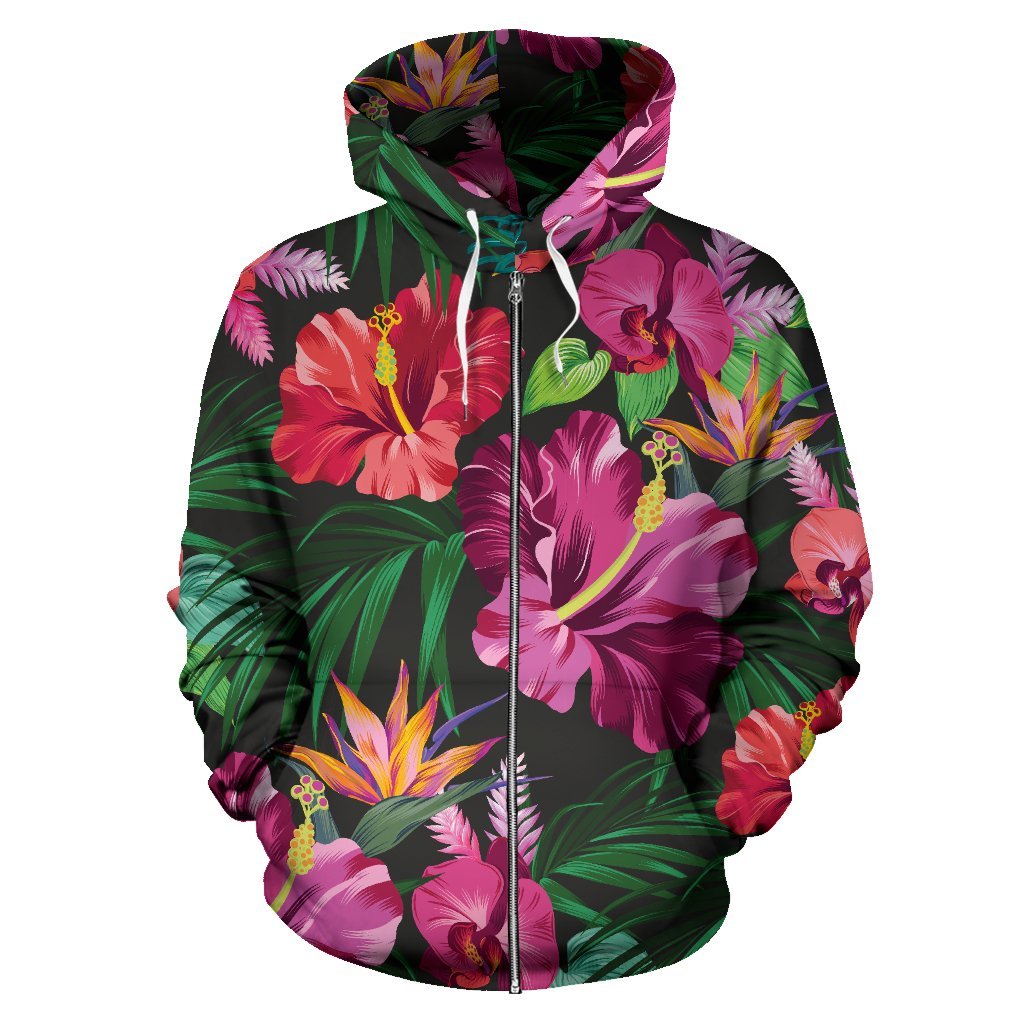 Floral Hibiscus Hawaiian tropical flower All Over Zip Up Hoodie