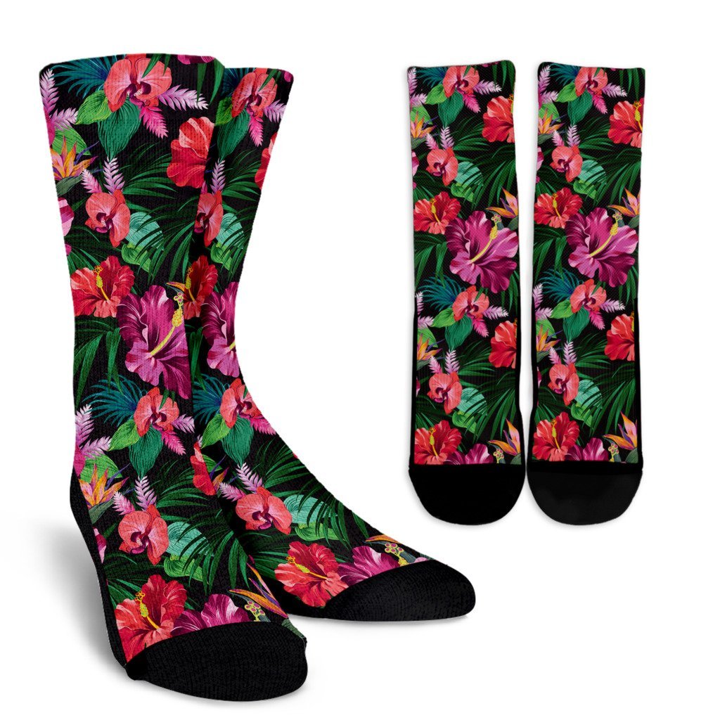 Hawaiian Flower Hibiscus tropical Crew Socks