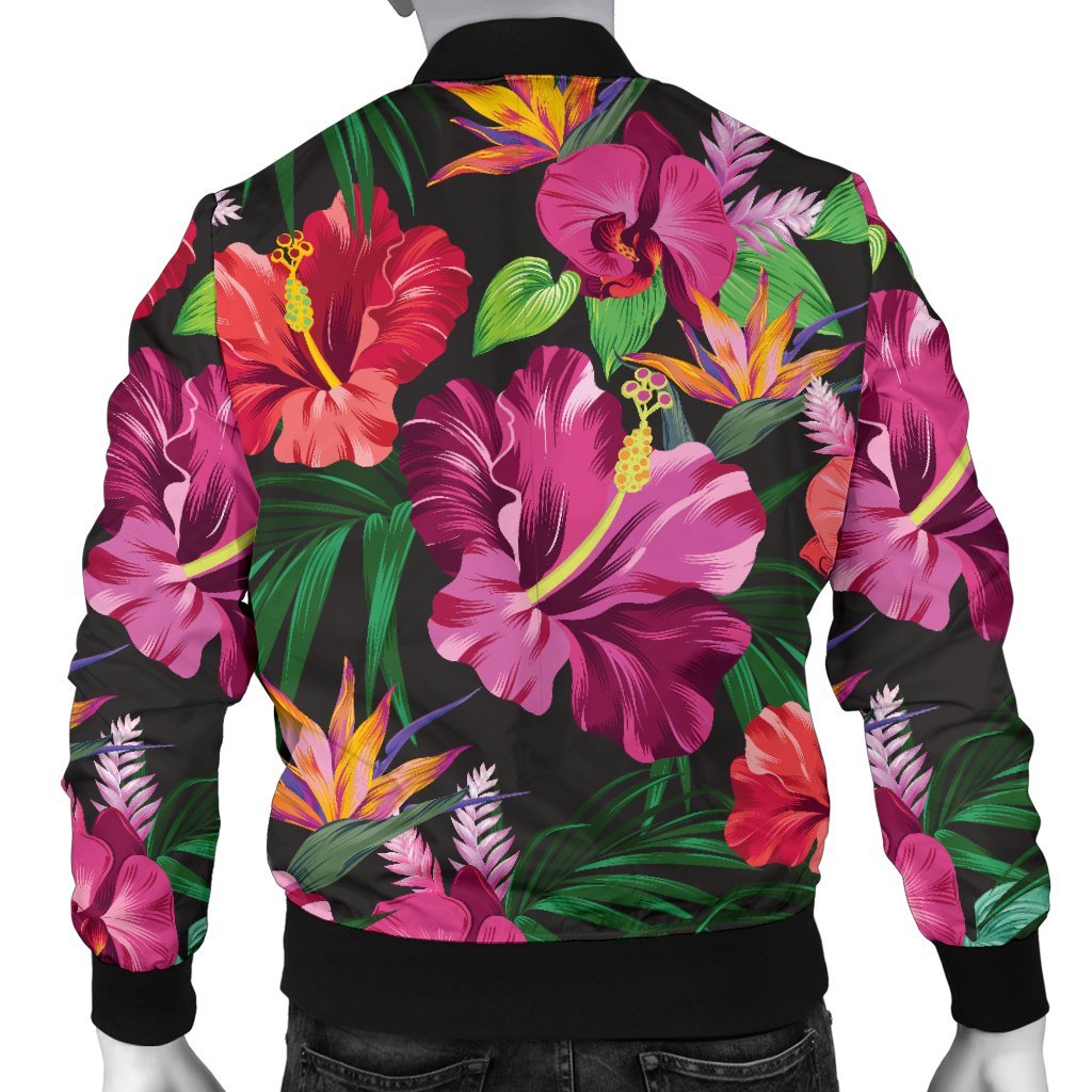 Hawaiian Flower Hibiscus Tropical Men Casual Bomber Jacket