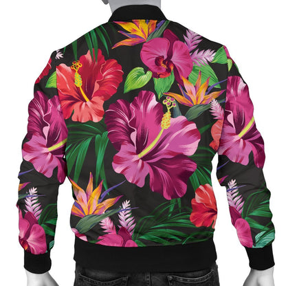 Hawaiian Flower Hibiscus Tropical Men Casual Bomber Jacket