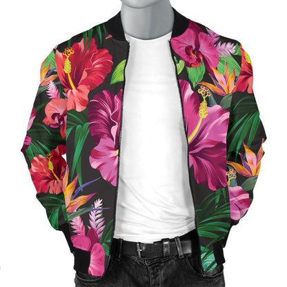Hawaiian Flower Hibiscus Tropical Men Casual Bomber Jacket