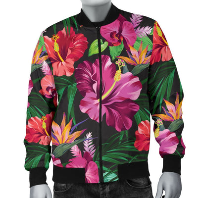 Hawaiian Flower Hibiscus Tropical Men Casual Bomber Jacket