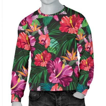 Hawaiian Flower Hibiscus Tropical Men Crewneck Sweatshirt