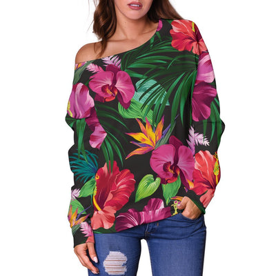 Hawaiian Flower Hibiscus Tropical Off Shoulder Sweatshirt