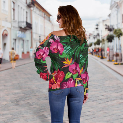 Hawaiian Flower Hibiscus Tropical Off Shoulder Sweatshirt