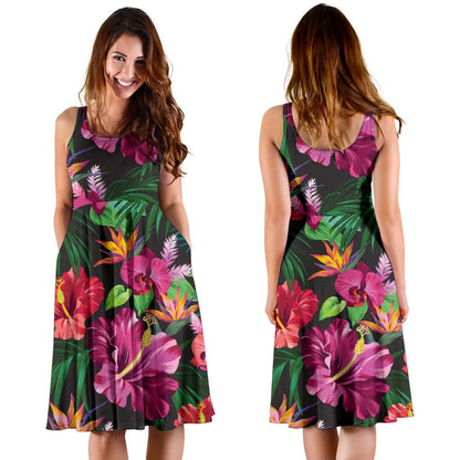 Hawaiian Flower Hibiscus Tropical Sleeveless Mini Dress