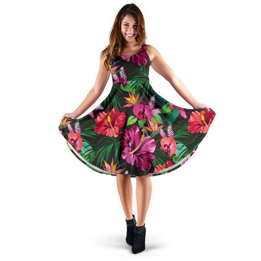 Hawaiian Flower Hibiscus Tropical Sleeveless Mini Dress