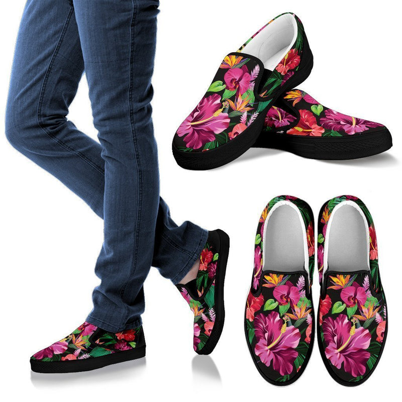 Floral Hibiscus Hawaiian tropical flower Women Canvas Slip On Shoes