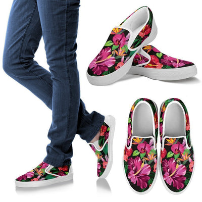 Floral Hibiscus Hawaiian tropical flower Women Canvas Slip On Shoes