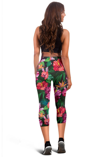 Hawaiian Flower Hibiscus Tropical Women Capris