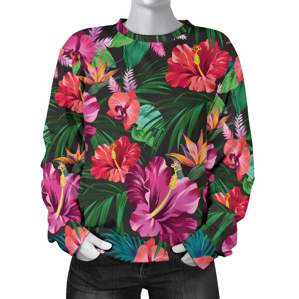 Hawaiian Flower Hibiscus Tropical Women Crewneck Sweatshirt