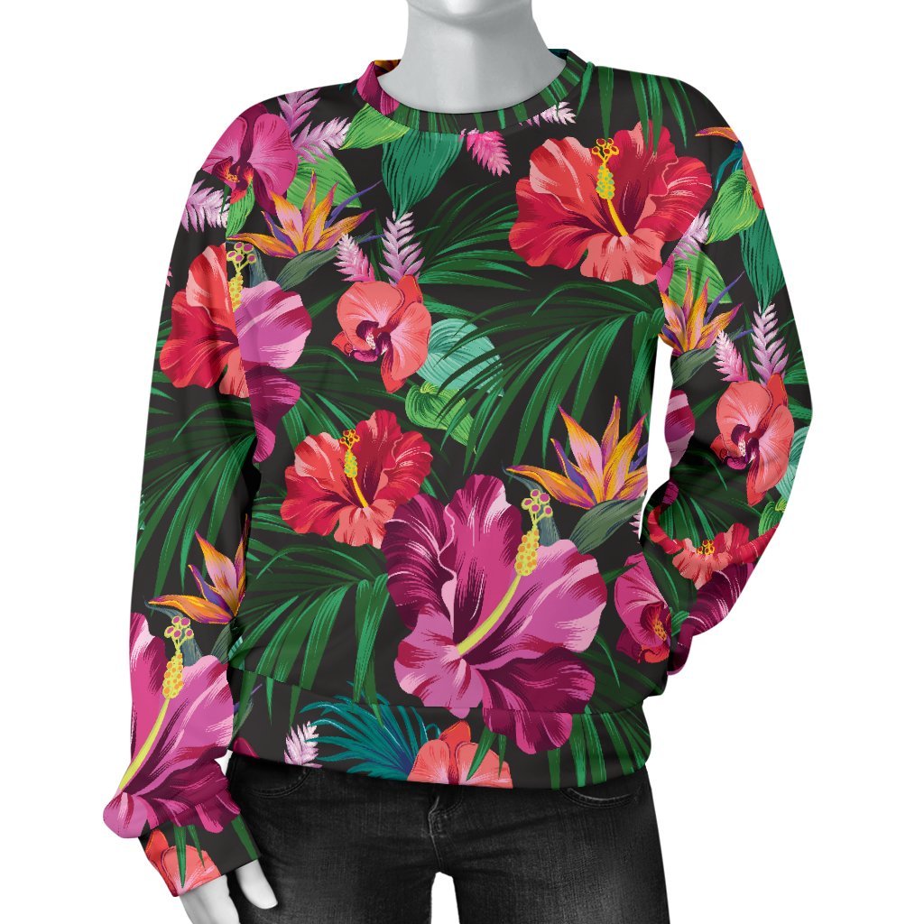 Hawaiian Flower Hibiscus Tropical Women Crewneck Sweatshirt