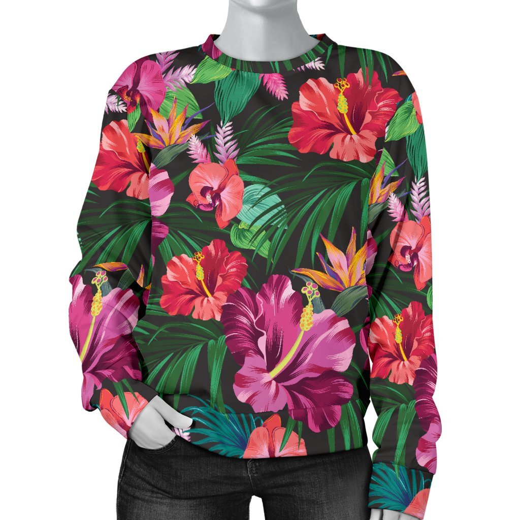 Hawaiian Flower Hibiscus Tropical Women Crewneck Sweatshirt