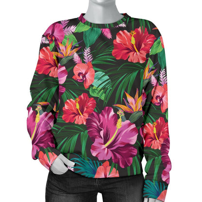 Hawaiian Flower Hibiscus Tropical Women Crewneck Sweatshirt