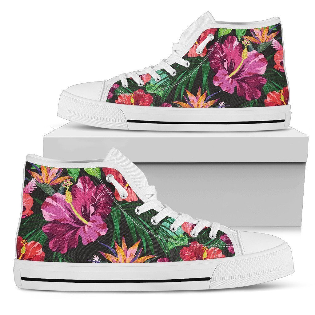 Women’s Black and White Hibiscus High orders Top Canvas Shoes