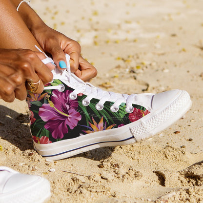 Floral Hibiscus Hawaiian tropical flower Women High Top Canvas Shoes