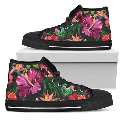 Floral Hibiscus Hawaiian tropical flower Women High Top Canvas Shoes
