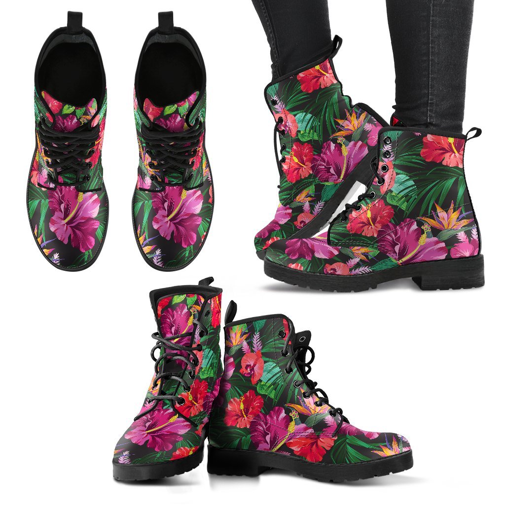 Hawaiian Flower Hibiscus Tropical Women Leather Boots