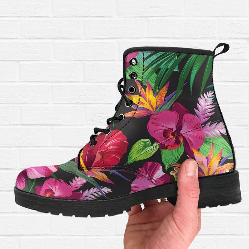 Floral Hibiscus Hawaiian tropical flower Women & Men Leather Boots