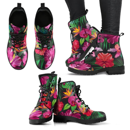 Floral Hibiscus Hawaiian tropical flower Women & Men Leather Boots