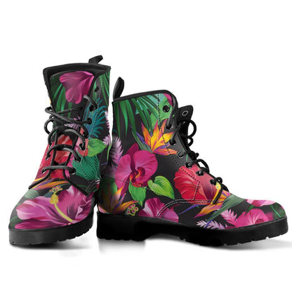 Floral Hibiscus Hawaiian tropical flower Women & Men Leather Boots
