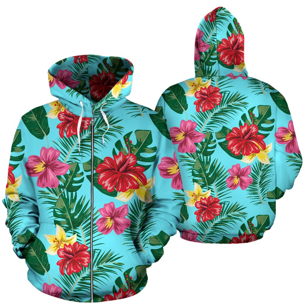 Hibiscus Hawaiian Flower All Over Zip Up Hoodie