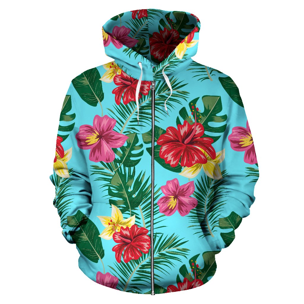 Hibiscus Hawaiian Flower All Over Zip Up Hoodie