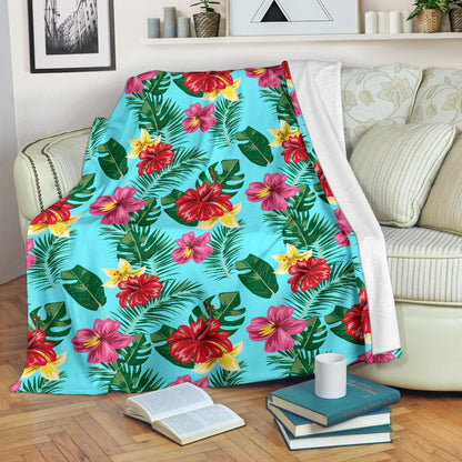 Hibiscus Hawaiian Flower Fleece Blanket