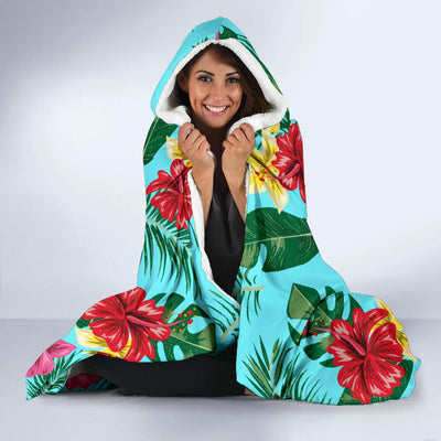 Hibiscus Hawaiian Flower Hooded Blanket-JORJUNE.COM